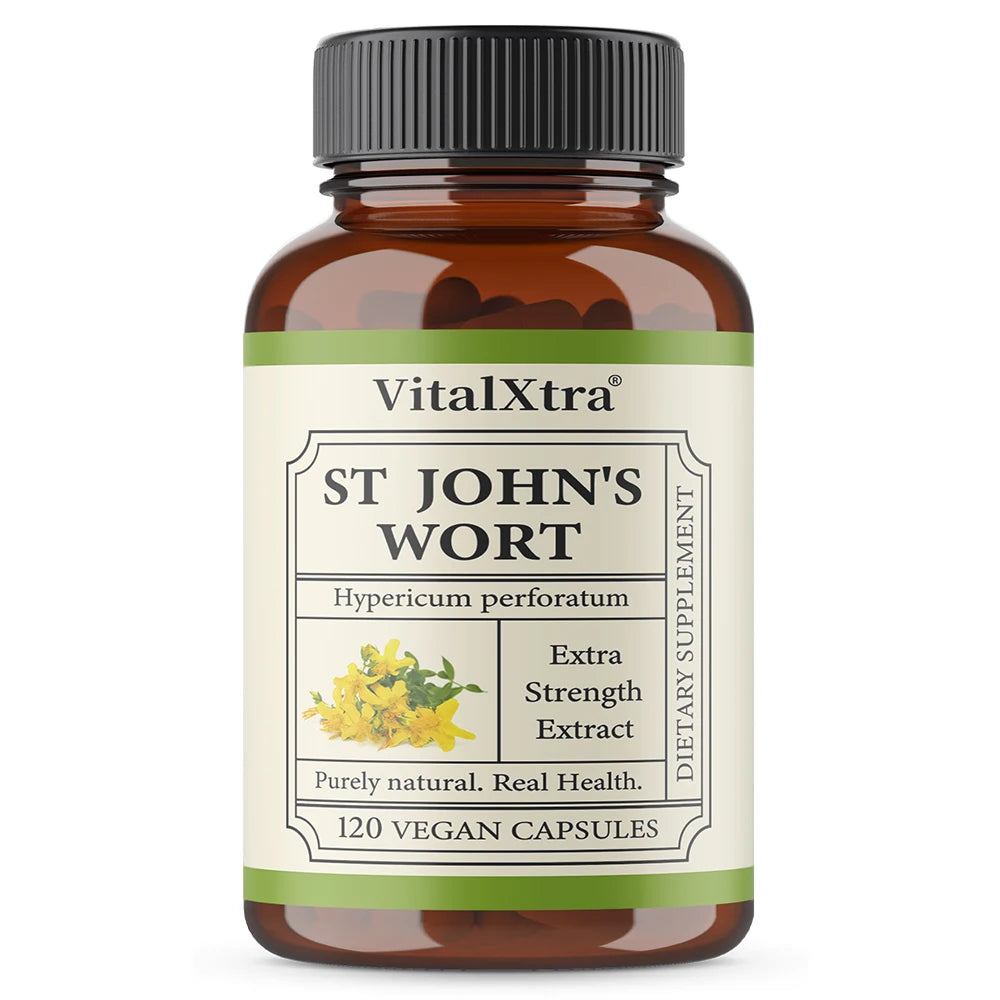 VitalXtra St. John's Wort 300mg Capsules | Hypericum Perforatum Herbal Supplement Qst 120 count-1 bottle