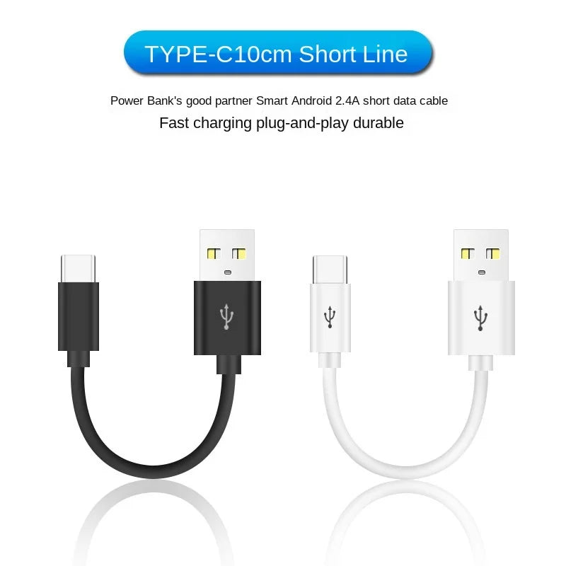 USB-C Short Fast Charging Cable for Samsung Galaxy S9 Note 8 9 USB-C Charging Cable Qme 10CM black