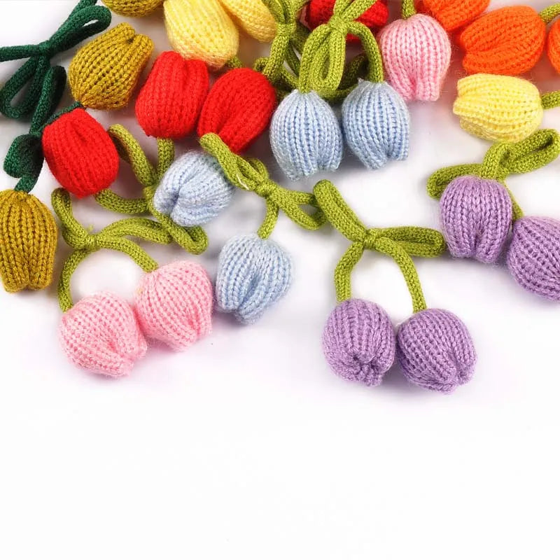 Tulip Knitting Flowers 50mm DIY Embellishments – 6pcs DIY Craft Embellishments Qme