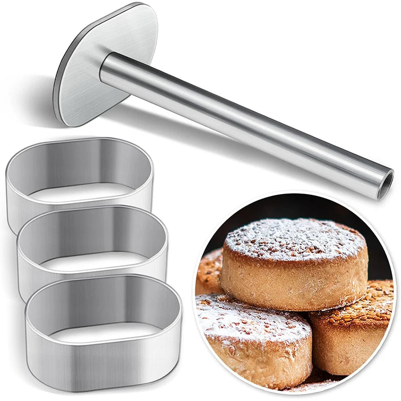 Stainless Steel Polvoron Molder & Pastry Ring Mold with Pusher Pastry Baking Mold Qst