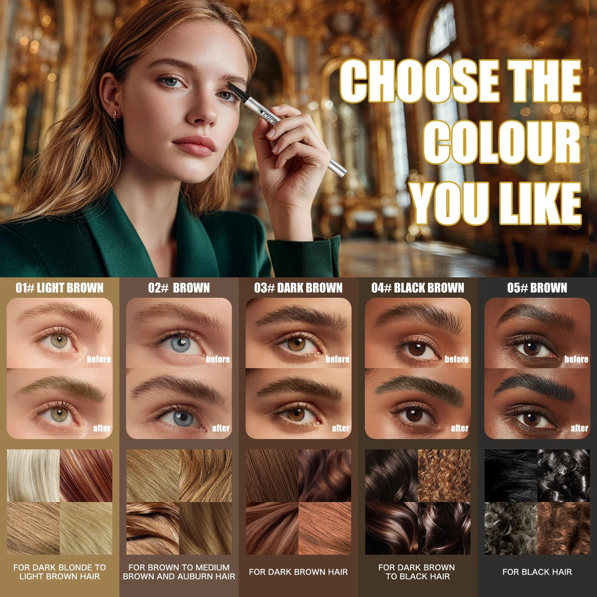 Dual-Ended Waterproof Eyebrow Pencil & Eyeliner – 5 Colors Eyebrow Pencil Qme