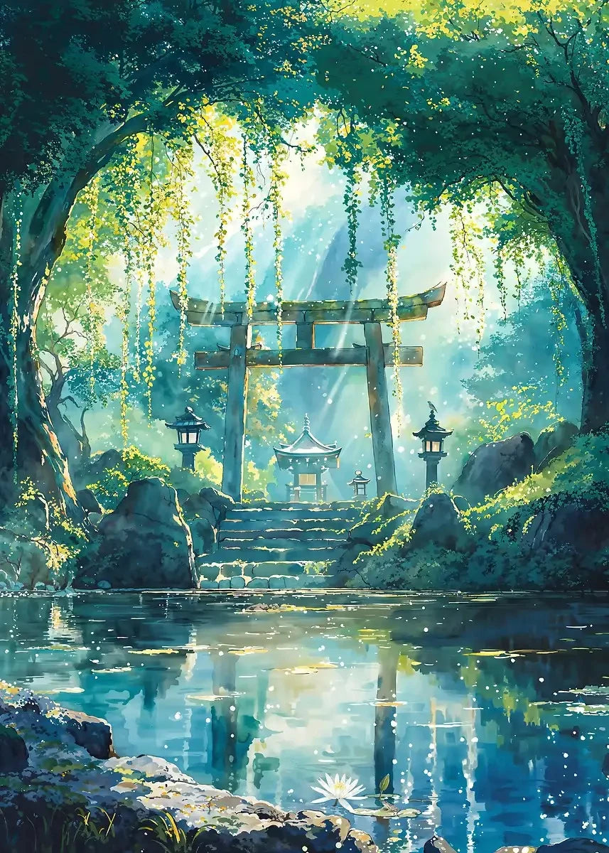 Japanese Shrine Forest Canvas Art Poster | Wall Décor Canvas Wall Art Qst 7 20X30cm No Framed