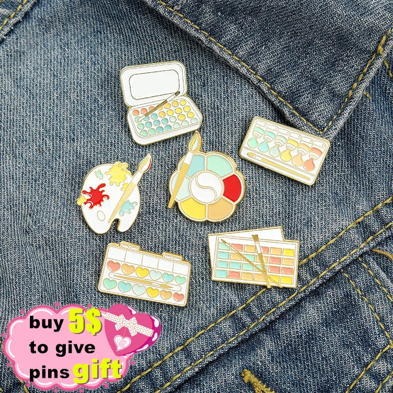 Brush Art Oil Painting Enamel Pin – Cartoon Artist Brooch Enamel Lapel Pin Qme