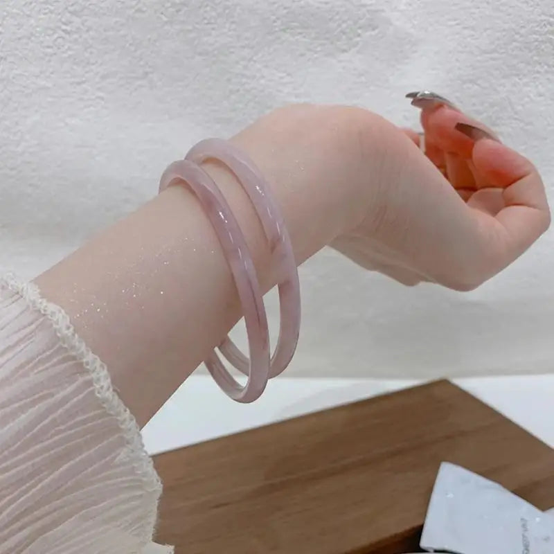 Natural Chalcedony Glass Bangle – Light Pink Elegant Bracelet Fashion Bangle Bracelet Qme