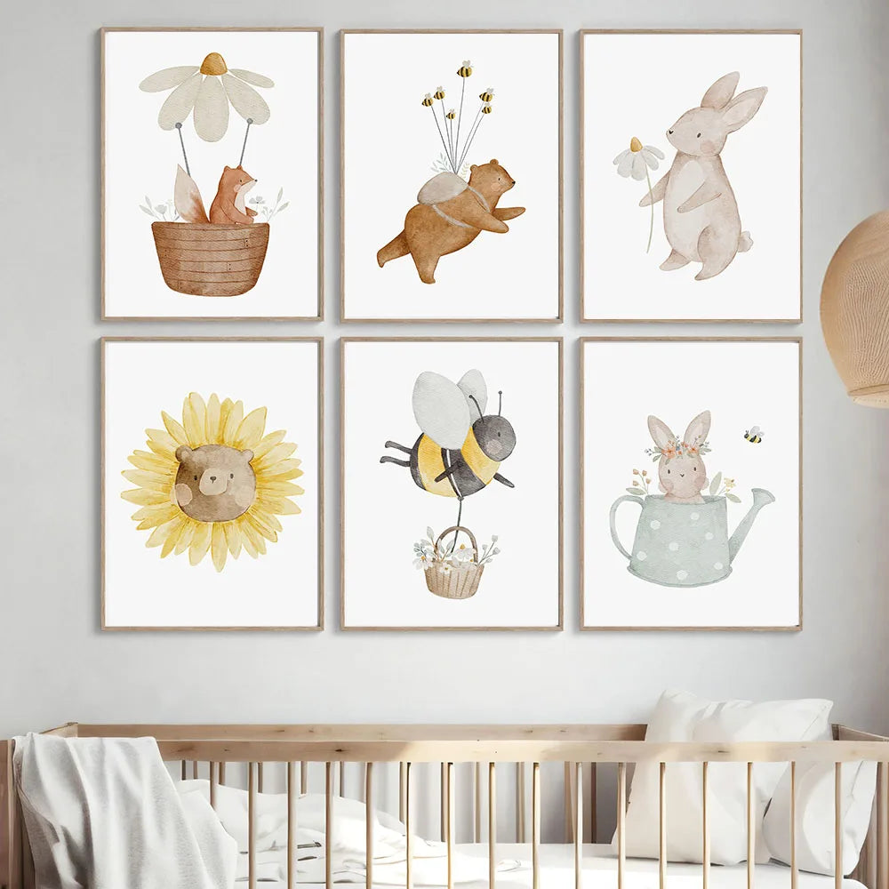 Cartoon Animal Canvas Poster – Kids & Nursery Wall Art Canvas Wall Poster Qst