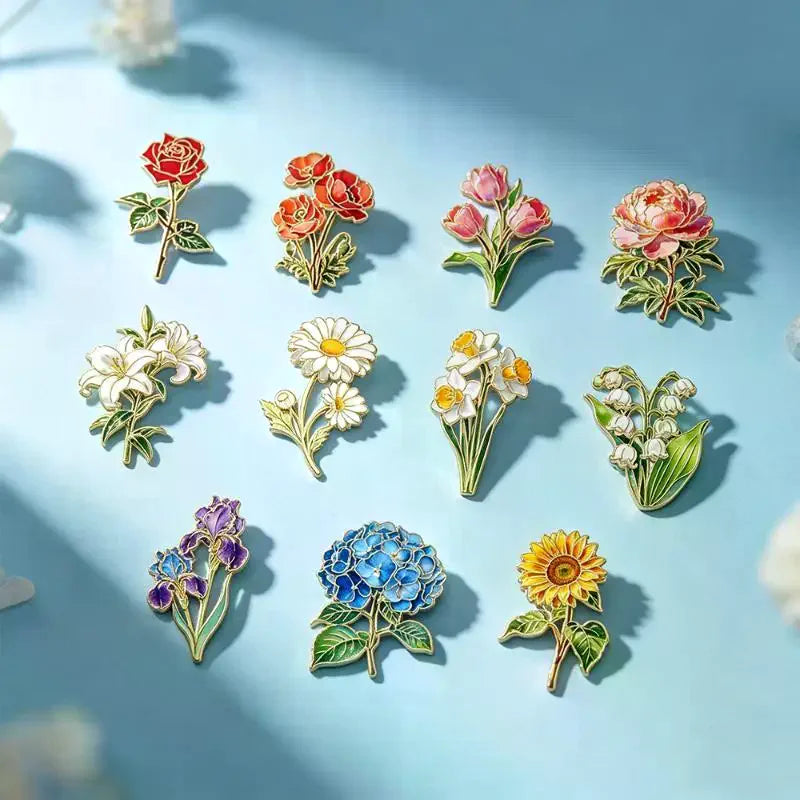 Botanical Enamel Flower Lapel Pins – Assorted Plant Brooches Enamel Lapel Pin Qme
