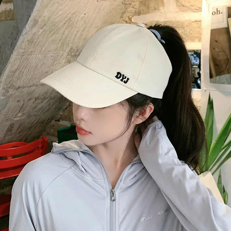 Open-Top Ponytail Baseball Cap – Sun Protection Cotton Hat Ponytail Baseball Cap Qme