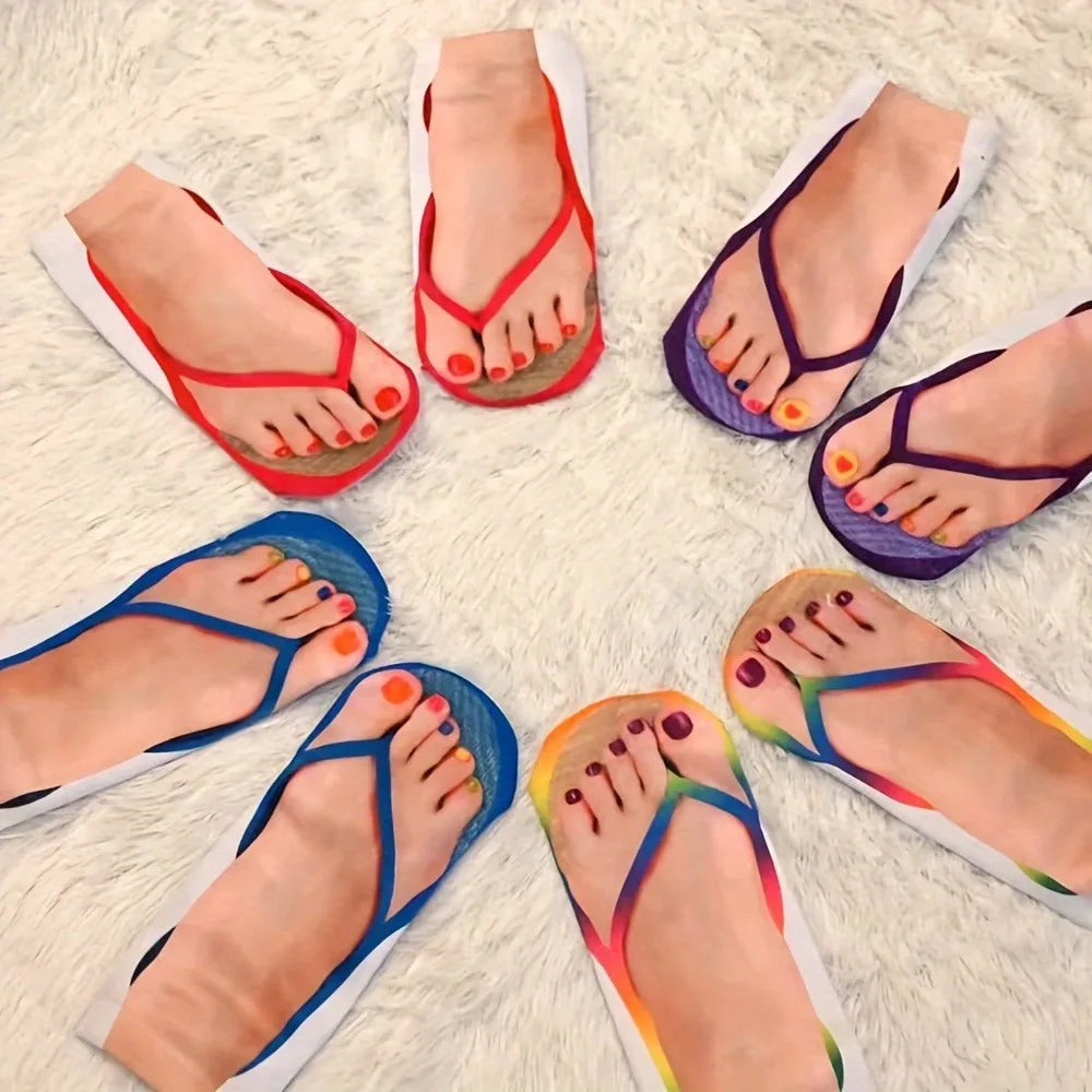 3D Nail Print Flip Flop Socks – Funny Sandal Socks (2 Pairs) Novelty Print Socks Qme
