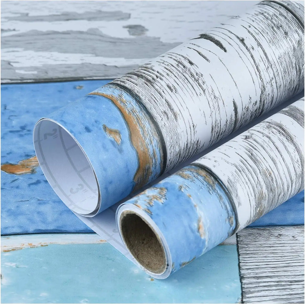 Blue Distressed Wood Peel & Stick Wallpaper | Thickened Vinyl Peel & Stick Wallpaper Qme