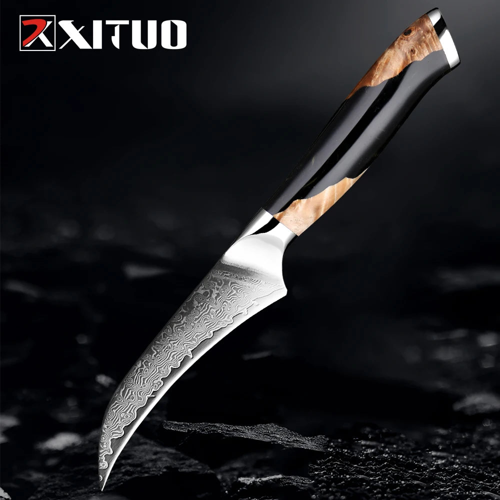 Damascus Steel Boning Knife Set 1-4 PCS – Xituo Kitchen Knives Damascus Kitchen Knife Set Qst paring knife