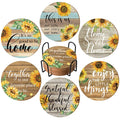 Sunflower Absorbent Wood Coasters Set with Holder | 6 Pcs Drink Coaster Set Qme Wood 6Pcs Sunflower