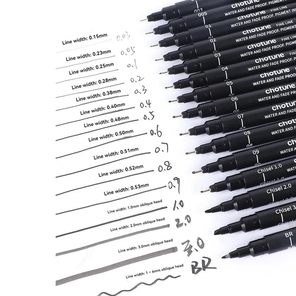 Black Micro Fine Pens 15 Sizes – Waterproof Archival Ink Set Micro Fine Pen Set Qme
