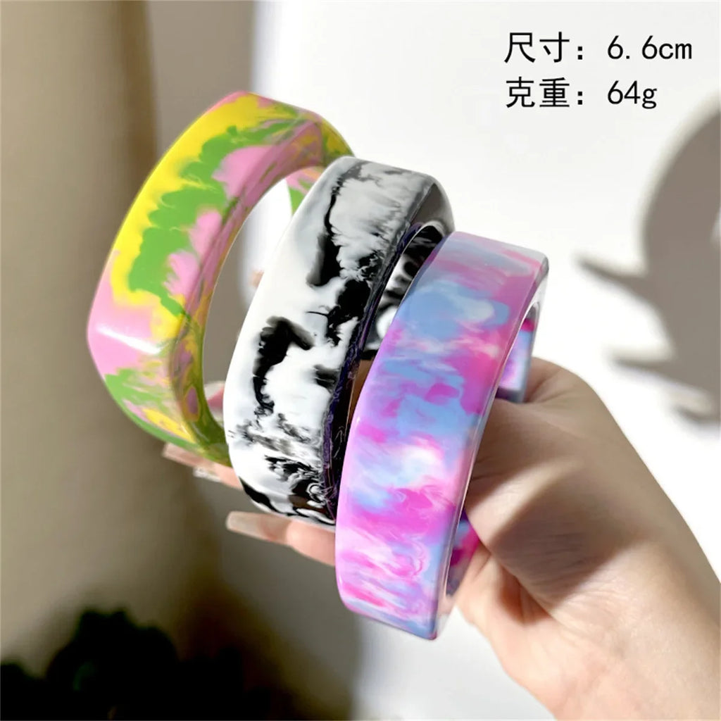 Colorful Geometric Wide Acrylic Bracelet – Bold Statement Jewelry Statement Bracelet Qme