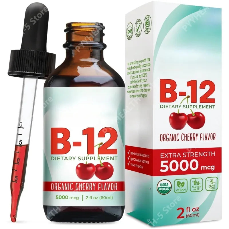 Vitamin B12 Drops 5000mcg Methylcobalamin Cherry Vegan 60ml Vitamin B12 Supplement Qst
