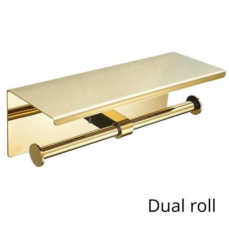 Gold Wall Mounted Toilet Paper Holder with Storage Shelf Toilet Paper Holder Qme