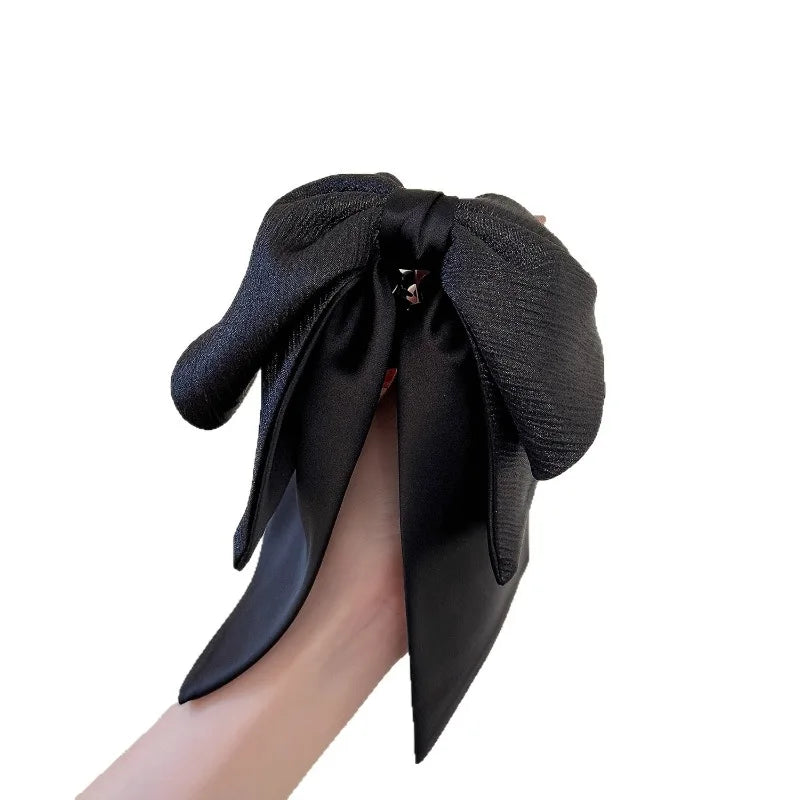Glossy Pleated Bow Half-Up Hair Clip | Ribbon Barrette Bow Hair Clip Qme