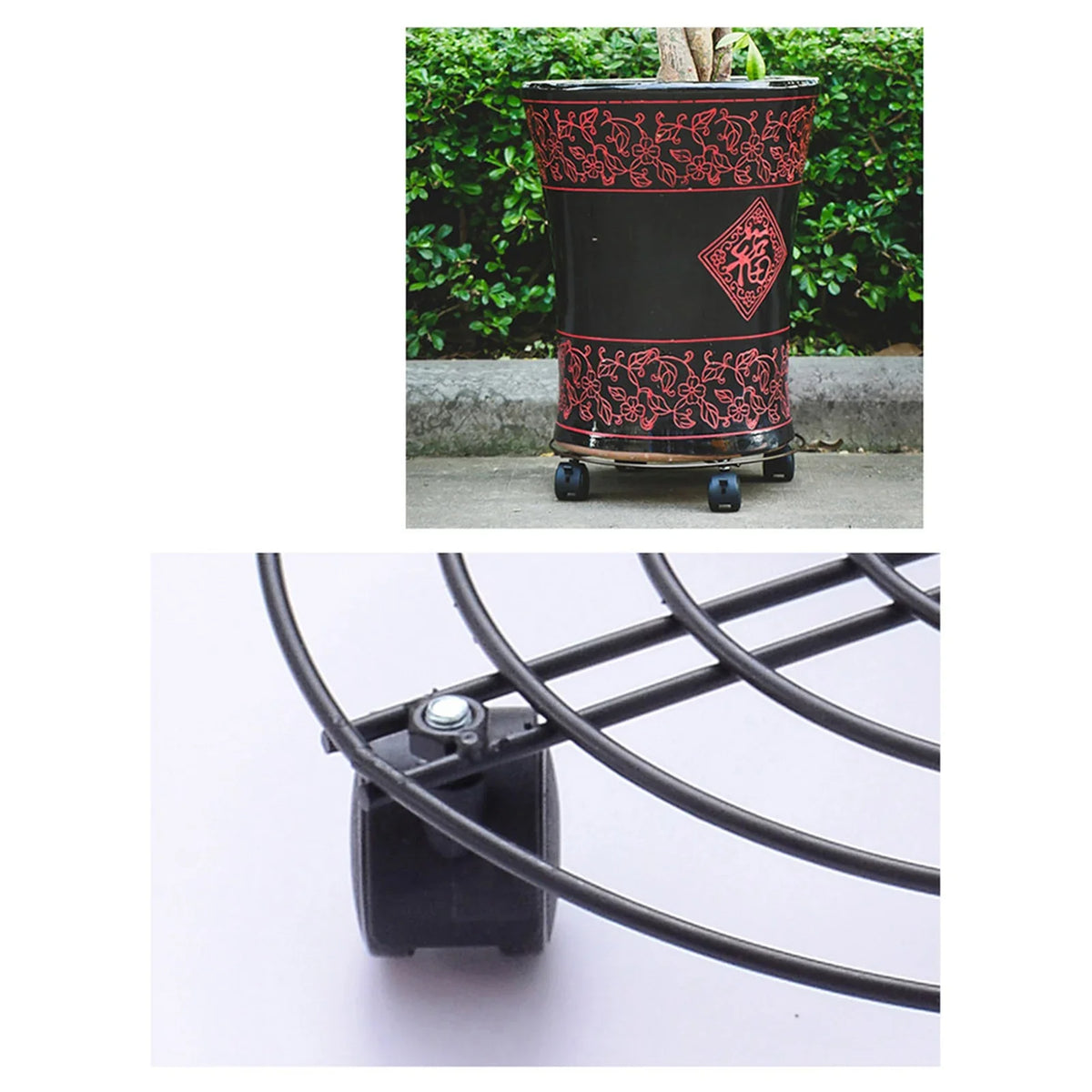 Heavy Duty Iron Plant Stand with Wheels – Round Pot Rack Rolling Plant Stand Qme