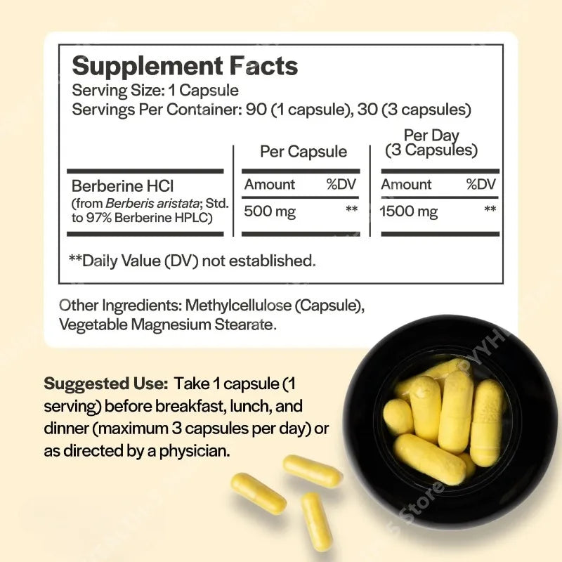 Berberine Supplement 1500mg – 90 Capsules, 500mg Each Herbal Supplement Qst