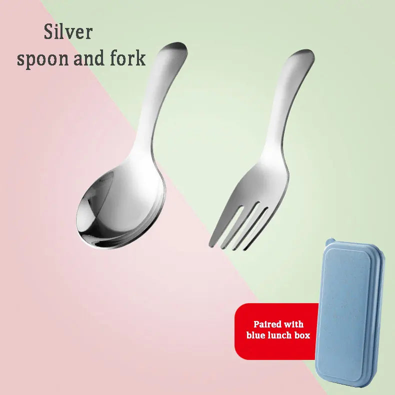 Kids' Portable 304 Stainless Steel Tableware Set – Spoon & Fork Kids Cutlery Set Qme Silvery