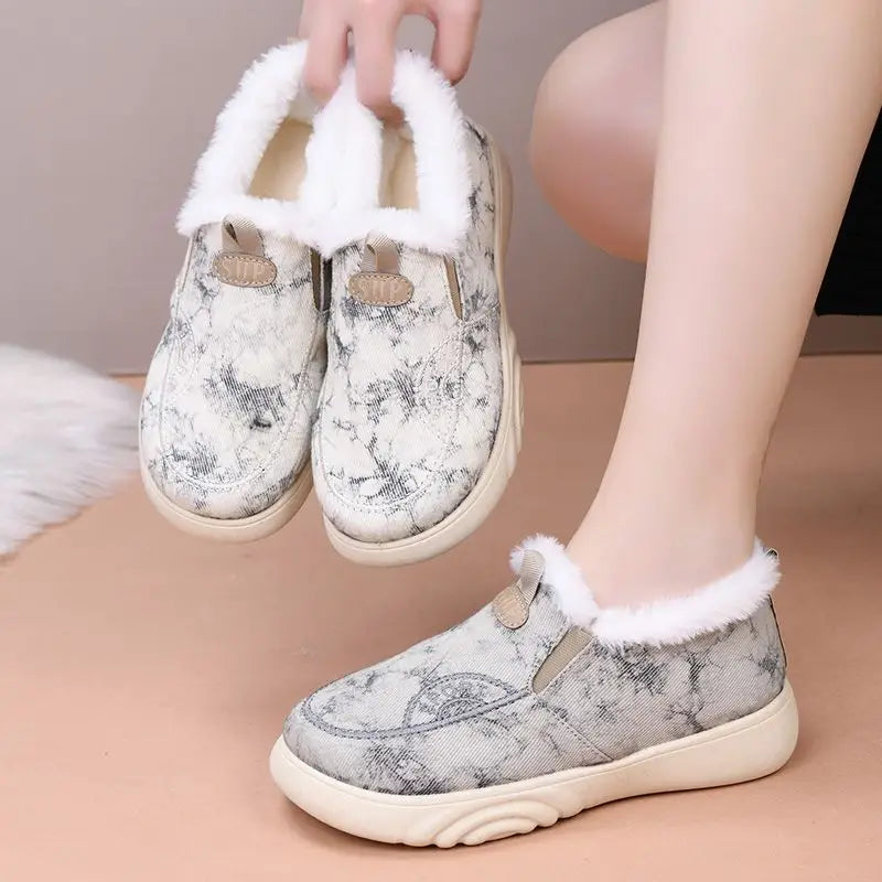 Women's Winter Warm Slip-On Fur-Lined Ankle Snow Boots Women's Ankle Boots Qst