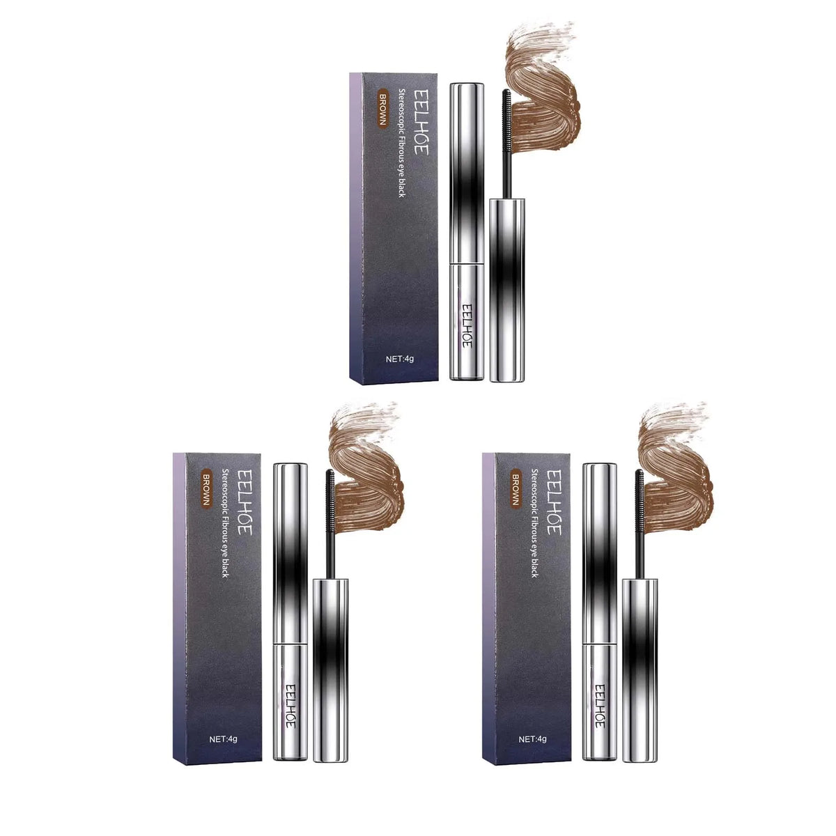 Qme Curling Waterproof Mascara – Thick Lengthening Lashes Waterproof Mascara Qme brown 3pcs