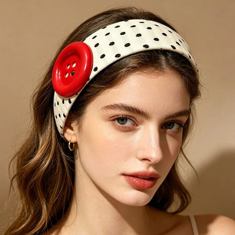 Wave Dot Elastic Headband Large Button – Cotton Sports & Fashion Fashion Headband Qme