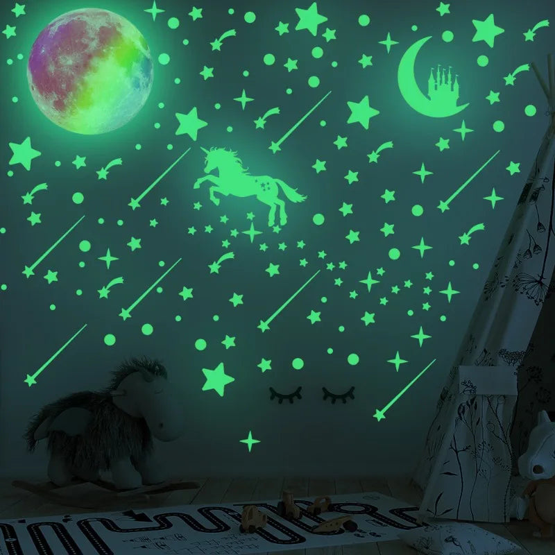 Glowing Unicorn Rainbow Castle Wall Sticker | Luminous Decal Wall Sticker Decal Qme