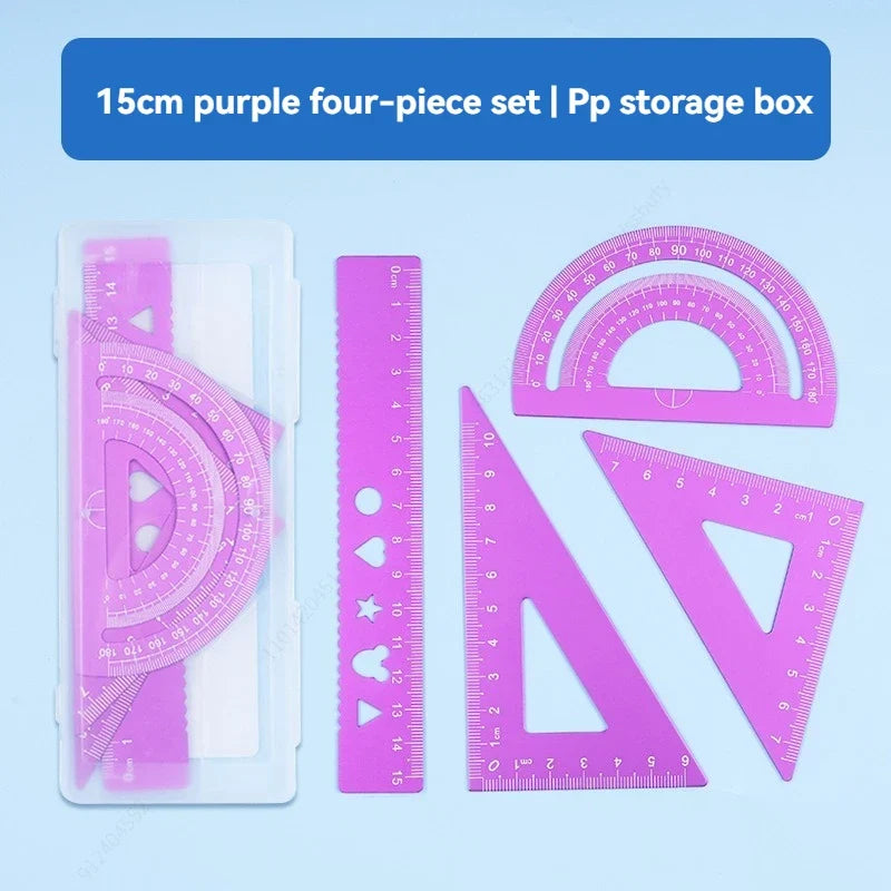 4-in-1 Aluminum Alloy Multifunctional Drawing Ruler Set Drawing Ruler Set Qme purple