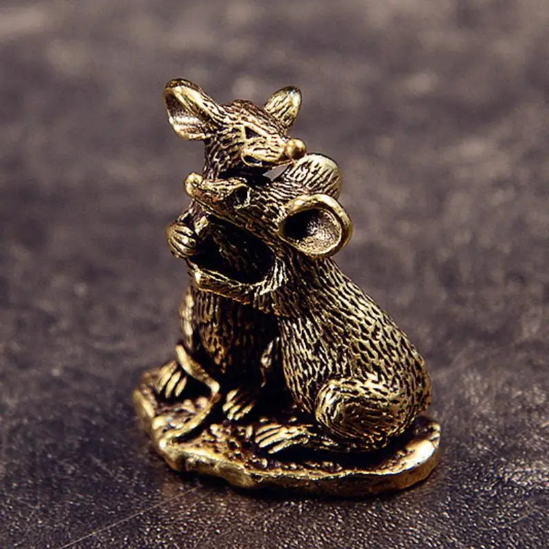 Antique Copper Rat Miniature Statue Desktop Figurine Ornament Miniature Figurine Qme