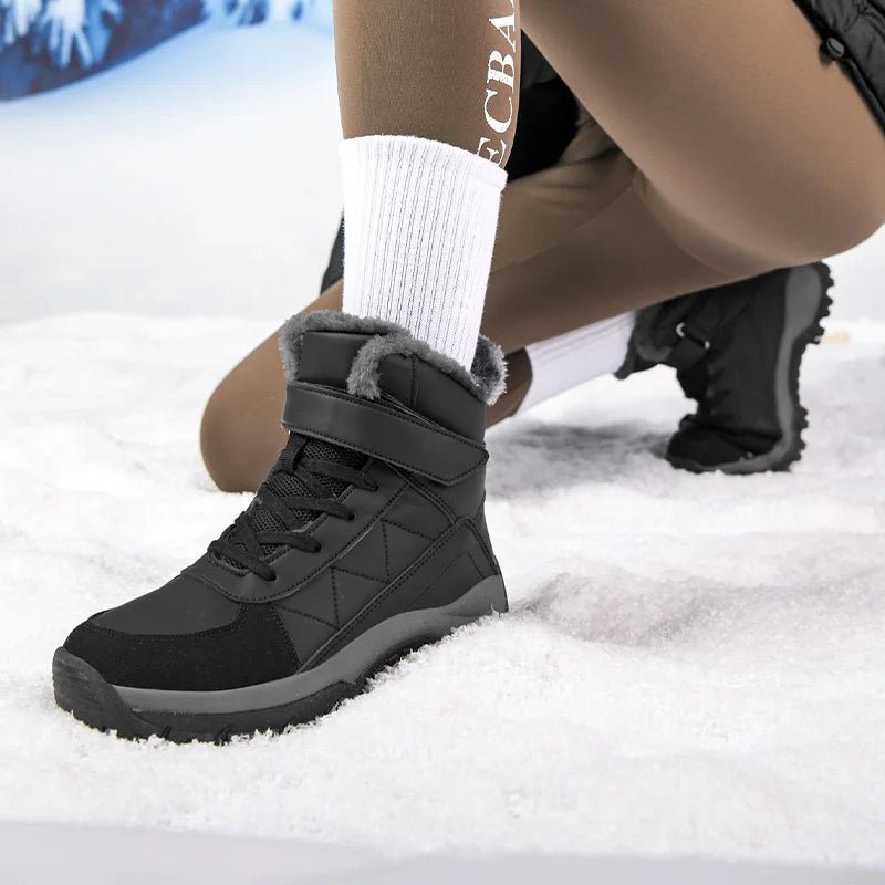 Women's Warm Plush Mid-Calf Snow Boots – Waterproof Lace-Up Women's Snow Boots Qst