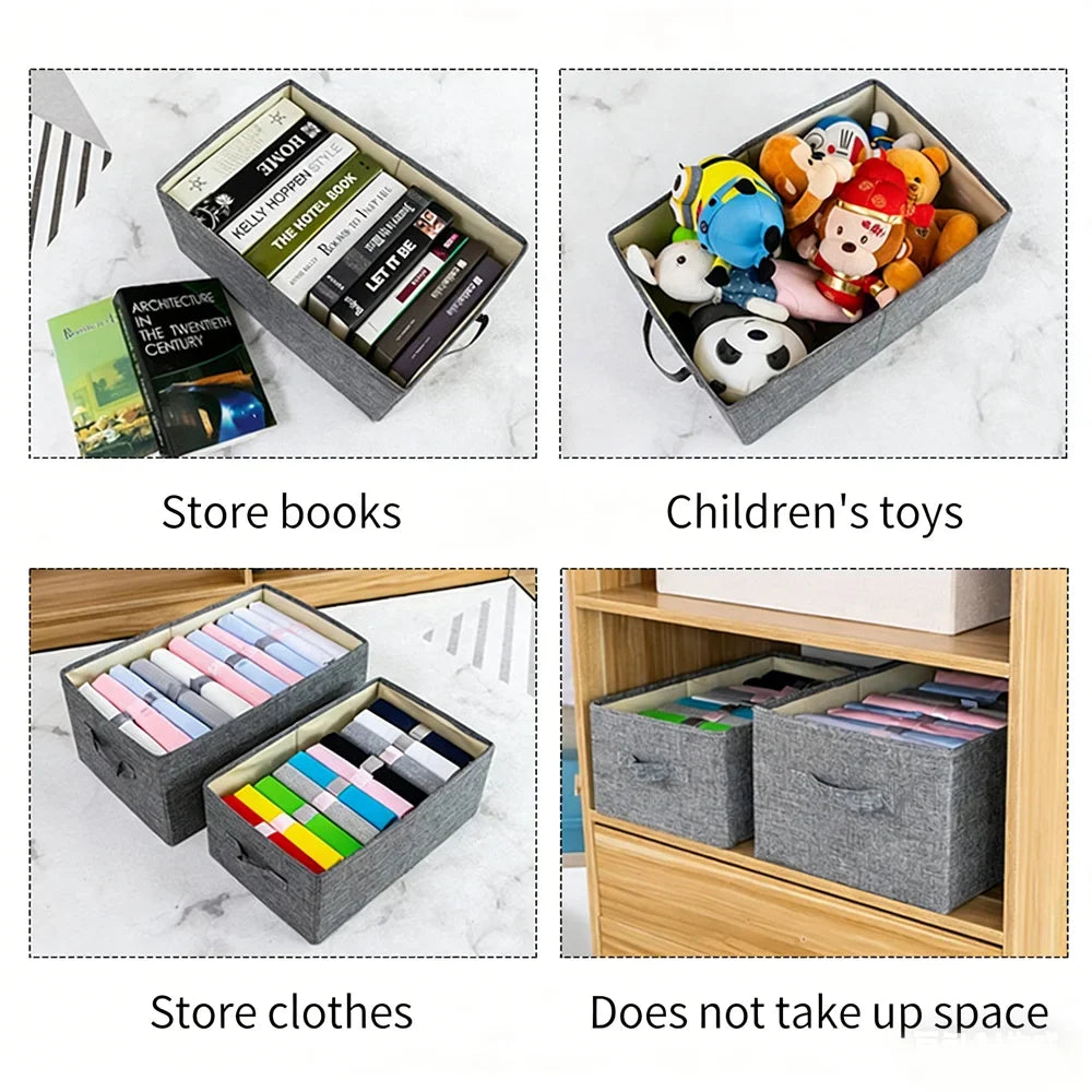 Foldable Cotton Linen Storage Box | Double-Door Drawer Organizer Fabric Storage Organizer Qme
