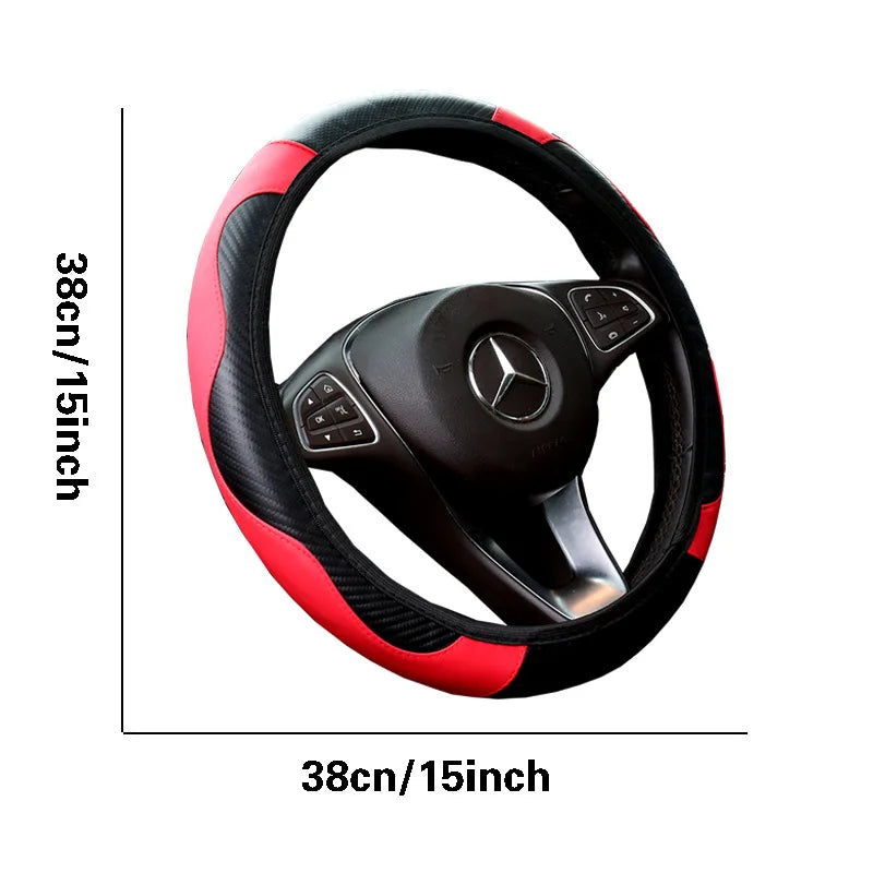 Universal Carbon Fiber Leather Steering Wheel Cover – Anti-Slip Steering Wheel Cover Qme