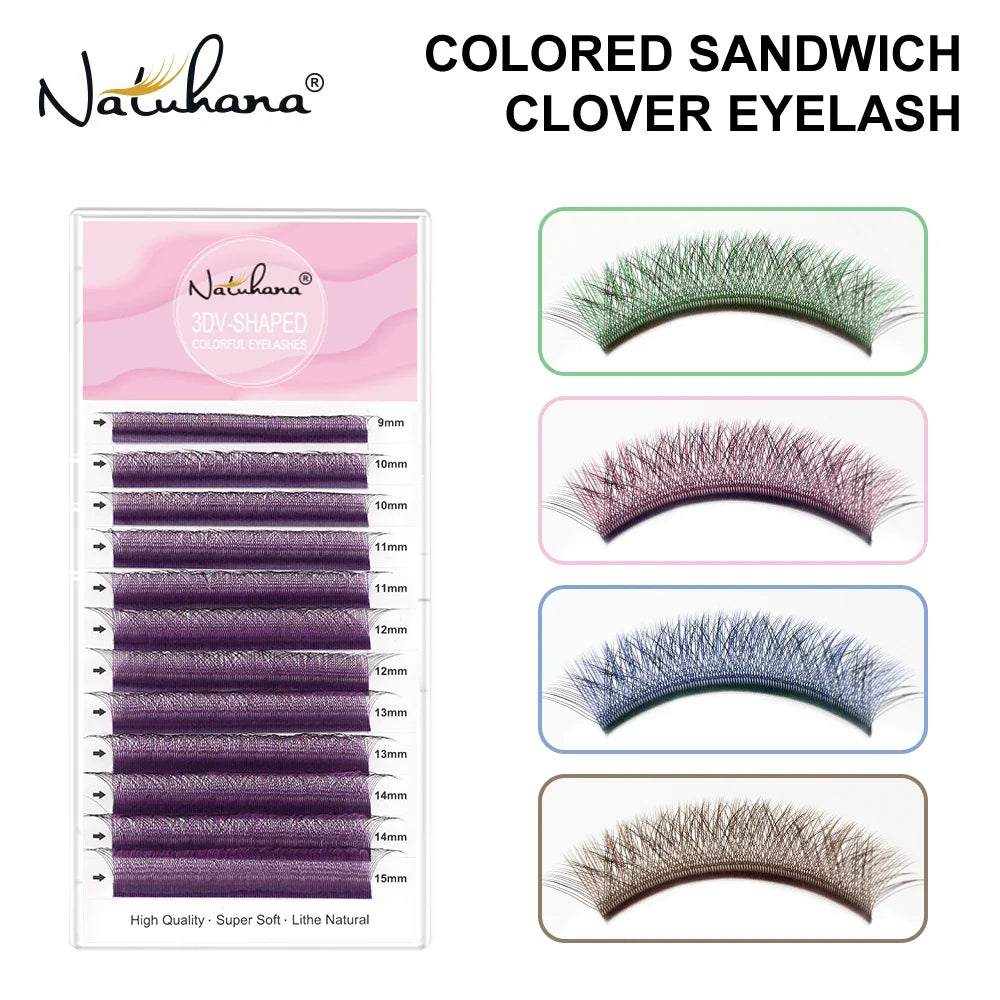 NATUHANA 3D W-Shape Colorful Premade Volume Fan Lashes Premade Volume Lashes Qme