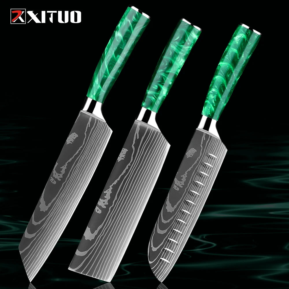 XITUO Chef Knife Set 1-8 Piece High Carbon Steel Kitchen Knives Kitchen Knife Set Qst 3PCS Knife A