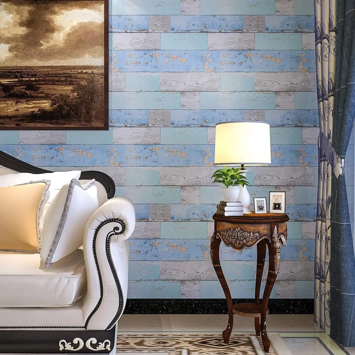 Blue Distressed Wood Peel & Stick Wallpaper | Thickened Vinyl Peel & Stick Wallpaper Qme