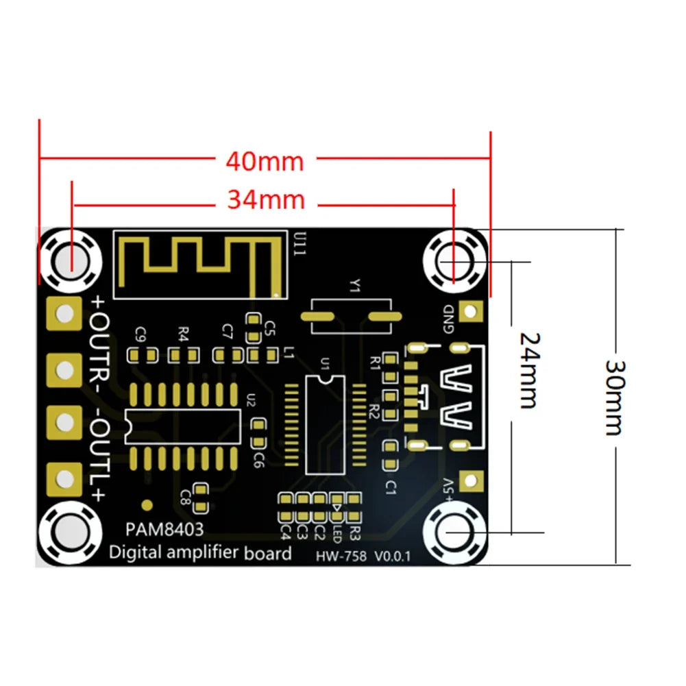 PAM8403 Mini Amplifier Board 5W+5W Dual Channel TYPE-C Audio Amplifier Module Qme