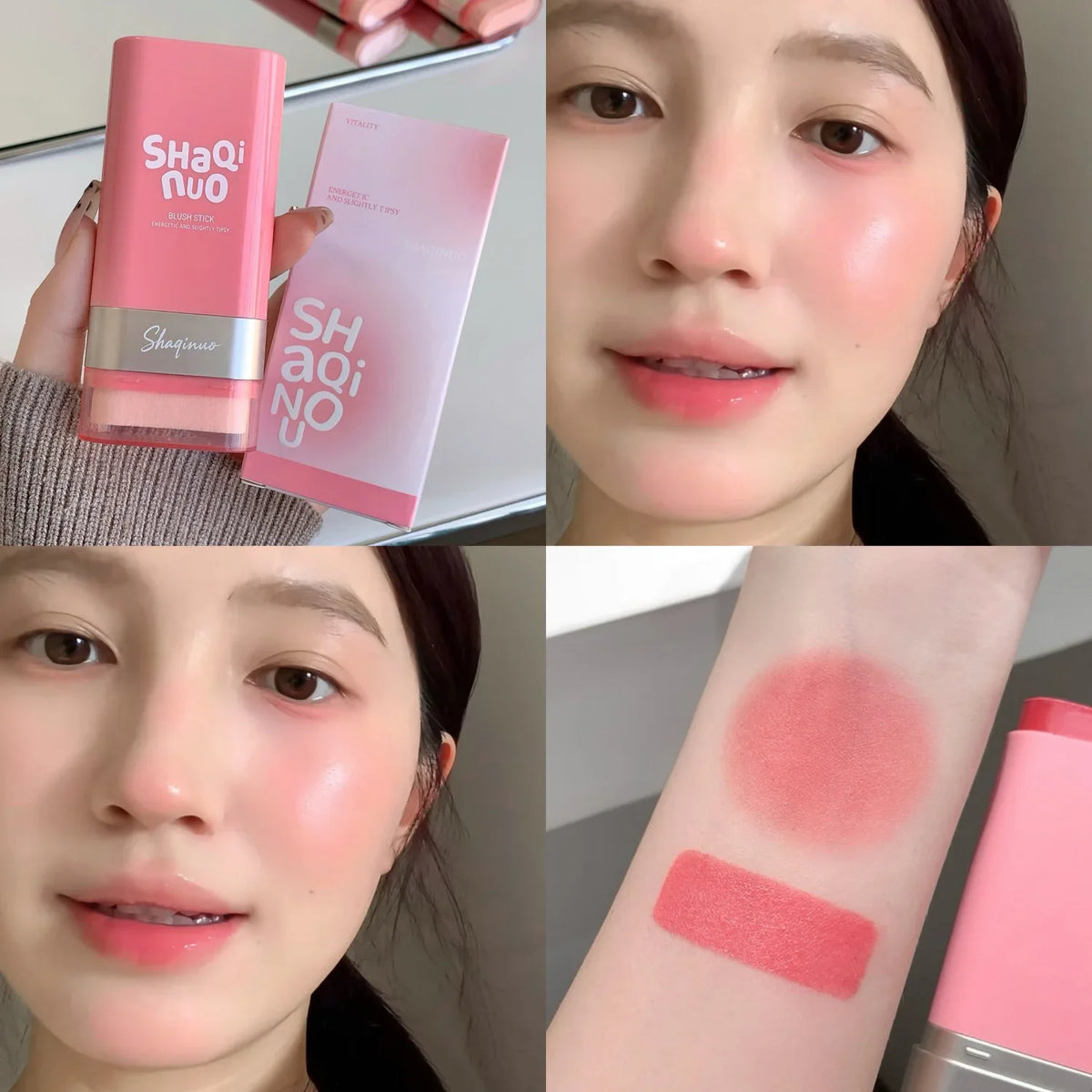 SHAQINUO Rotating Cream Blush Stick – Natural, Long-Lasting Cream Blush Stick Qme S9127-6