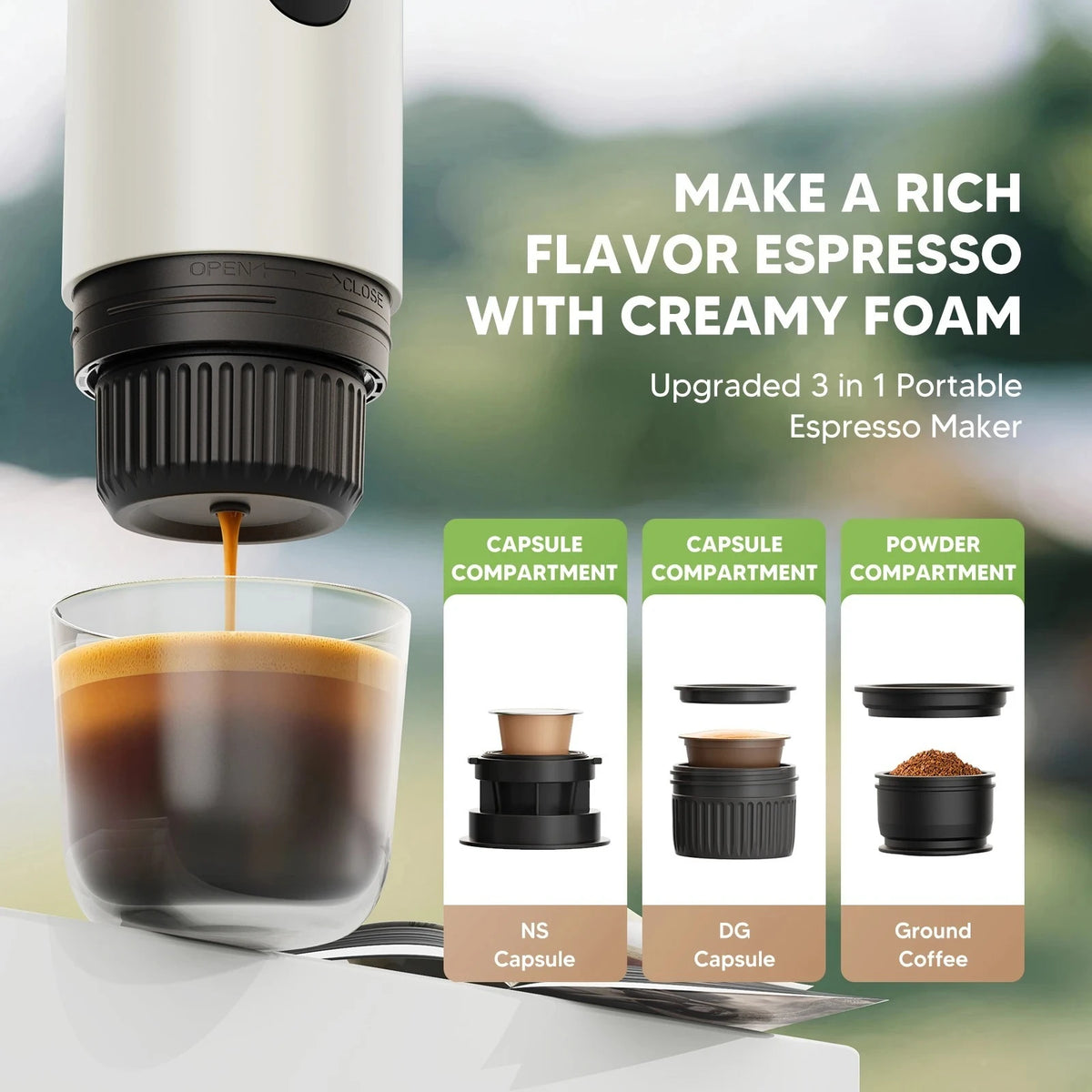 RECAFIMIL Portable Espresso Machine 20 Bar Wireless Travel Portable Espresso Machine Qst