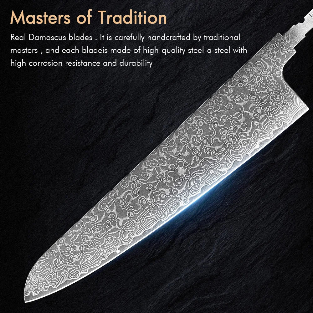 TURWHO Damascus Steel Knife Blank Blades – DIY Chef Knife Set Knife Blank Blade Qst