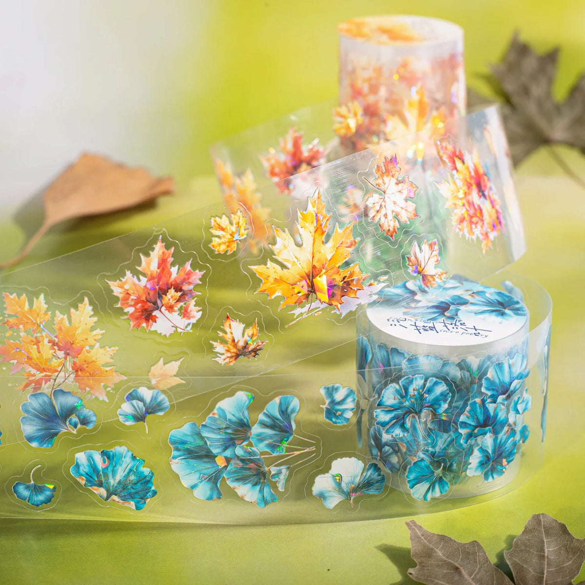Japanese Botanical PET Tape – Fallen Leaves Sticker Roll 40mm×200cm Decorative Craft Tape Qme