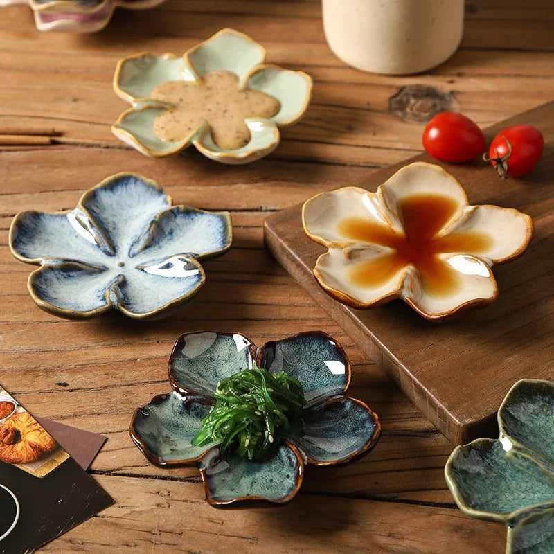 Retro Ceramic Petal Dipping Plate – Kiln-Baked, 13 Colors Ceramic Dipping Plate Qme