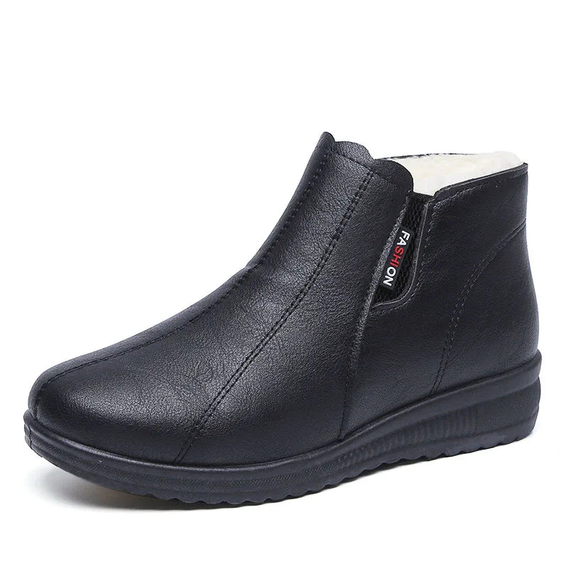 Women's Winter Plush-Lined Slip-On Ankle Boots | Soft PU Leather Women's Ankle Boots Qst
