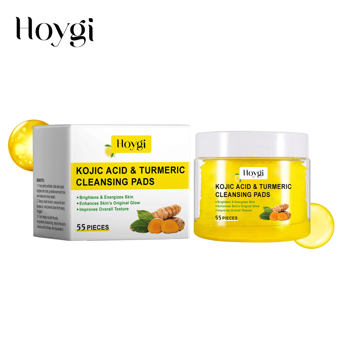 Hoygi Turmeric Cleansing Pads – Exfoliating Facial Sponge Facial Cleansing Pad Qst 55 PIECES