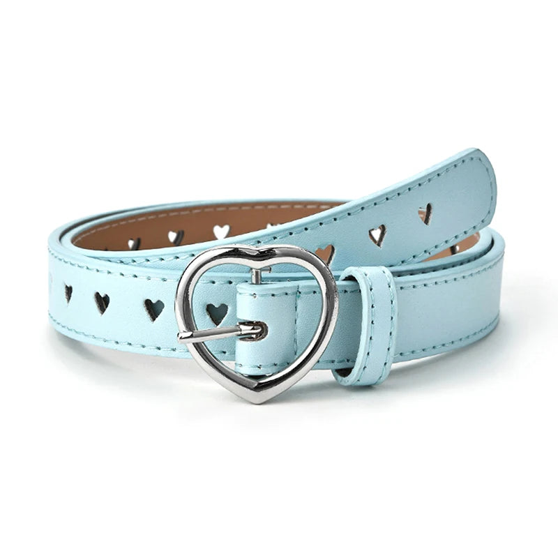 Skeleton Love Buckle Belt – Slim PU Leather Fashion Belt Fashion Belt Qst Sky blue