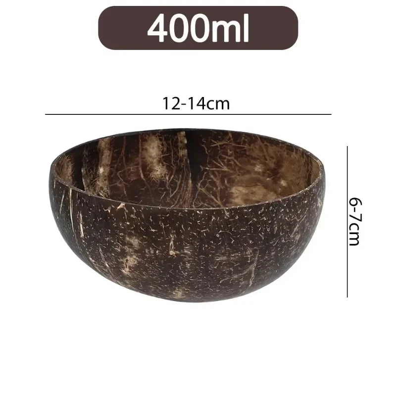 Natural Coconut Shell Bowls & Wooden Spoon Set | Eco Tableware Coconut Shell Bowl Set Qme 400ML 3PCS
