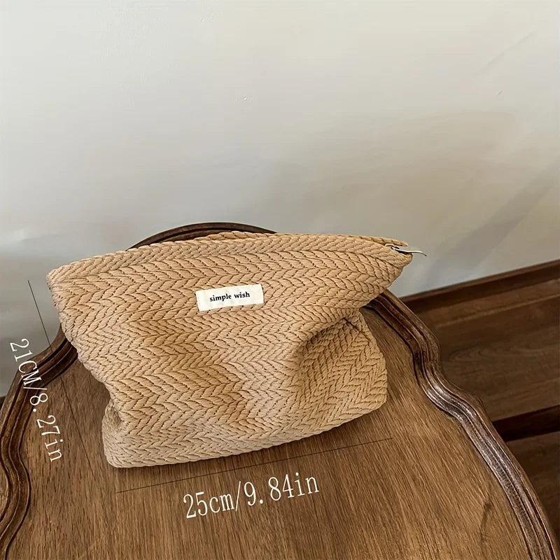 Nordic Embossed Weave Cosmetic Pouch | Soft Fabric Makeup Bag Cosmetic Pouch Qme