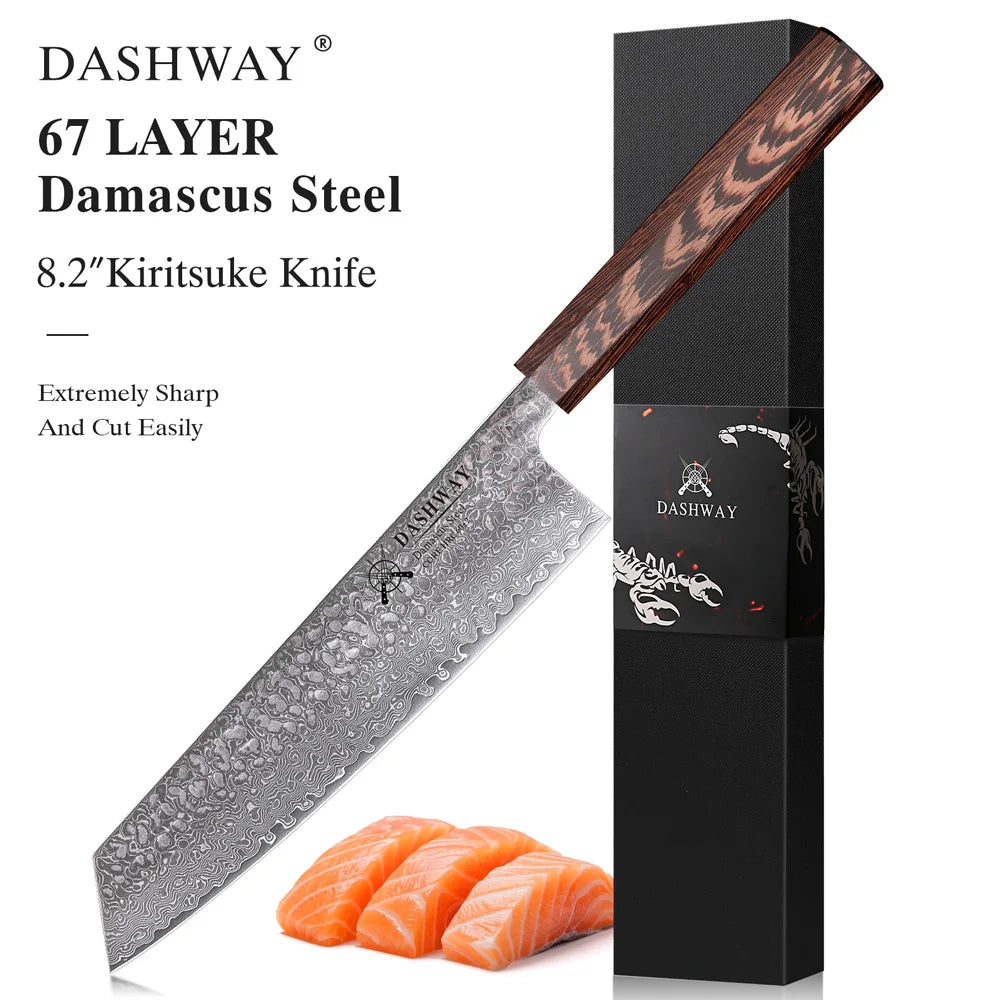 DASHWAY 8.2" Kiritsuke Chef Knife – 67-Layer Damascus Steel Damascus Chef Knife Qst
