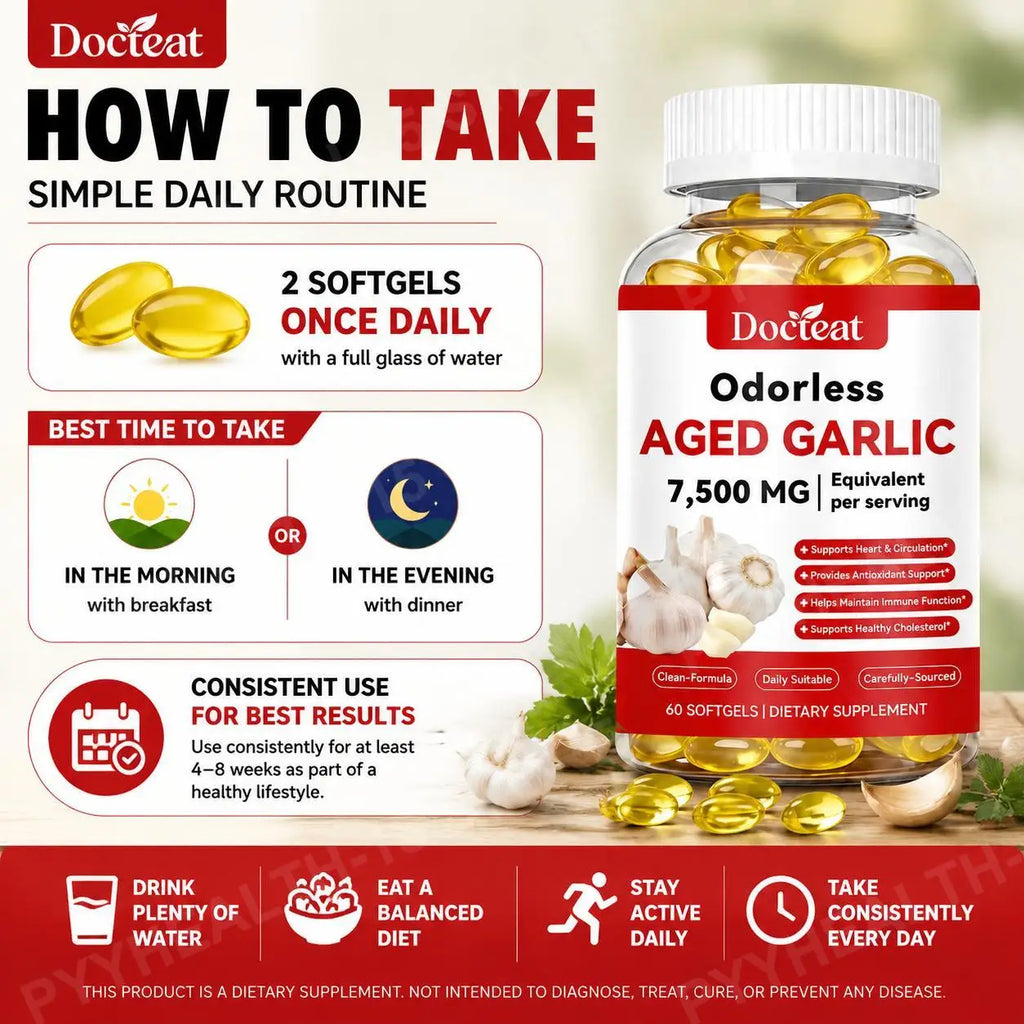 Docteat Odorless Aged Garlic Extract Softgels 500mg – 60ct Herbal Supplement Qst