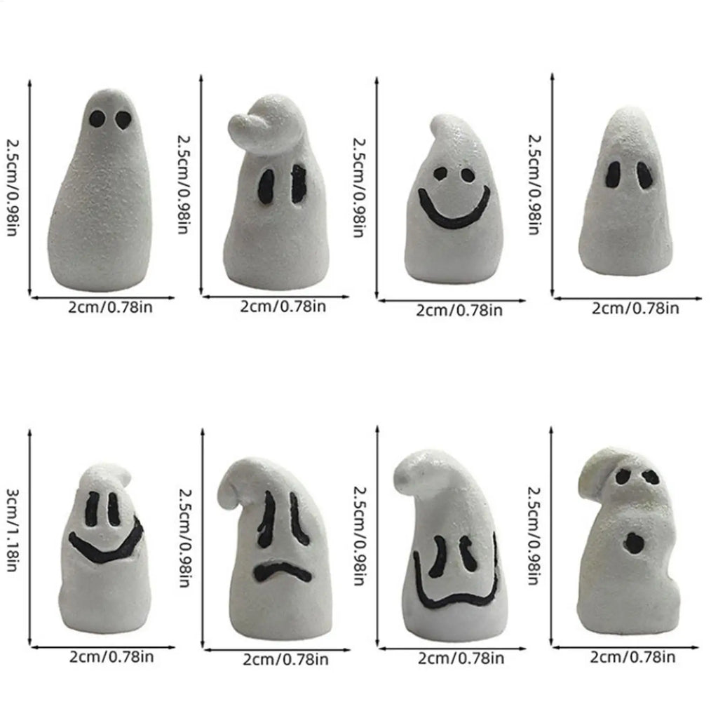Halloween Glow-in-the-Dark Ghost Figurines Set of 8 Miniature Halloween Figurines Qme