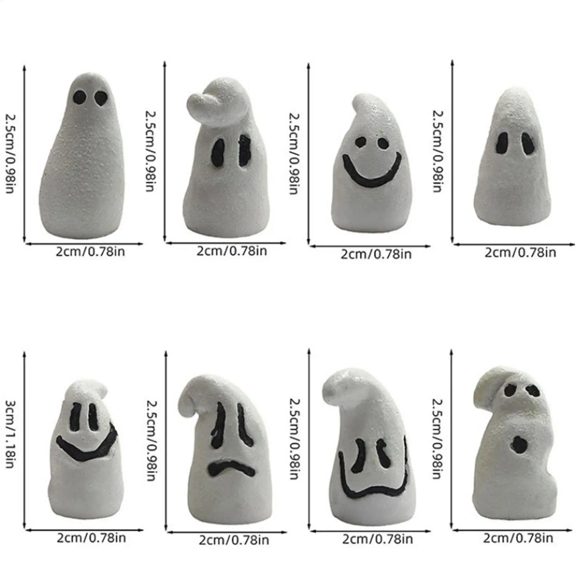 Halloween Glow-in-the-Dark Ghost Figurines Set of 8 Miniature Halloween Figurines Qme